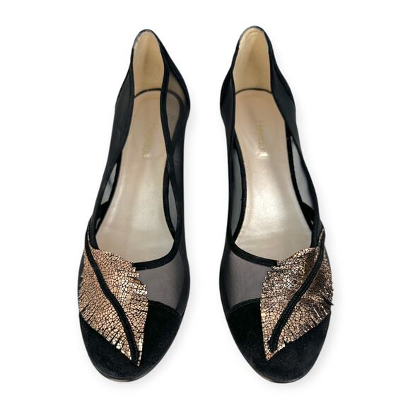 Heyraud | 38.5 | Black Mesh Copper Leaf Embellished Clear Heel Slip-On Shoe - Picture 3 of 11